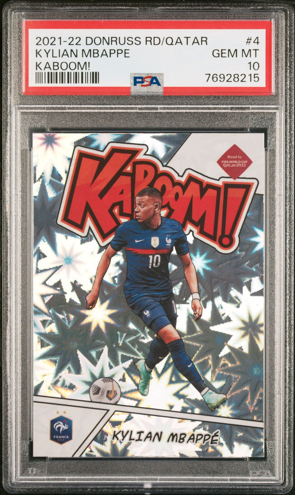 2021 Kylian Mbappe Panini Donruss Road to Qatar Kaboom! #4 PSA 10 GEM MINT