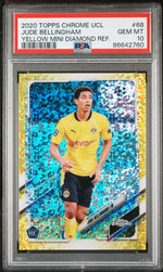 2020 Topps Chrome UCL Jude Bellingham Yellow Mini Diamond Ref #68 PSA 10 GEM MINT