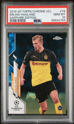 2019-2020 Topps Chrome UCL Erling Haaland Sapphire Edition #74 PSA 10 GEM MINT