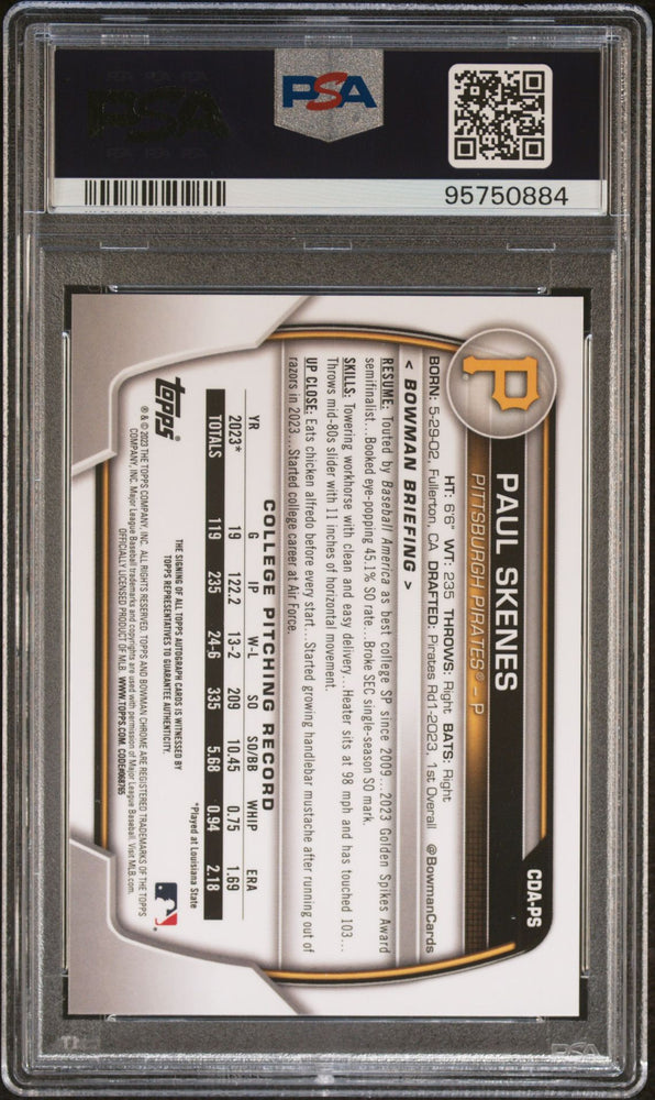 2023 Bowman Draft Paul Skenes Chrome Auto #CDAPS PSA 10 GEM MINT